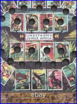 1934 Lindstrom's Jungle Africa Bagatelle Tabletop Pinball Game VTG Tin Toy