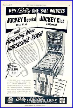 1947 Bally Jockey Club Special Horse Racing Arcade Pinball Machine Antique Vtg