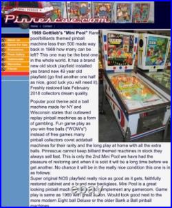 1969 Gottlieb's Mini Pool Rare pool/billiards themed pinball Machine 1969 Gottlieb's Mini Pool Rare pool/billiards themed pinball Machine