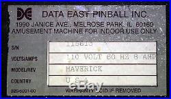 1994 Maverick Pinball Machine, Rare Topper, Excellent Condition