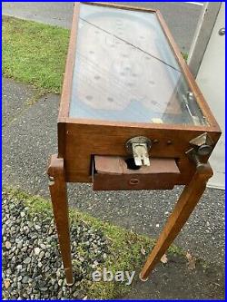 Antique Coin Pinball Machine Oak Glass Art Deco? Tall Legs Retro Marbles Pins