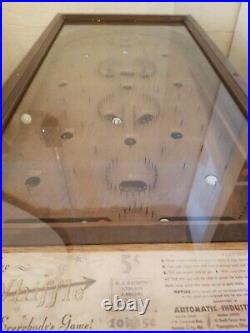 Antique Wooden Nickel Pinball Machine Restored No Flippers 1930s glass works! 5
