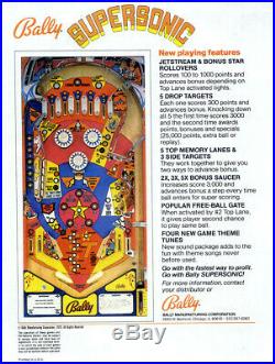 Bally 1979 Supersonic Pinball Machine. Supersonic Flight that holds records