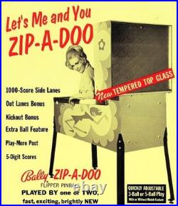 Bally Zip-A-DOO 1970 Pinball Wall Art LED Backglass Arcade Decor