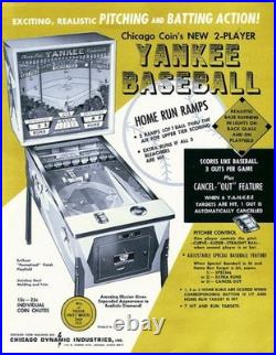 Chicago Coin's Yankee Baseball 1969 Pinball Wall Art LED Lighting