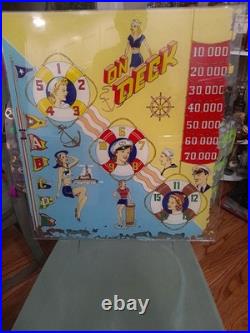 GOTTLIEB, S, ON DECK, Original Pinball Machine BACK GLASS, 1964 GOTTLIEB, S, ON DECK, Original Pinball Machine BACK GLASS, 1964