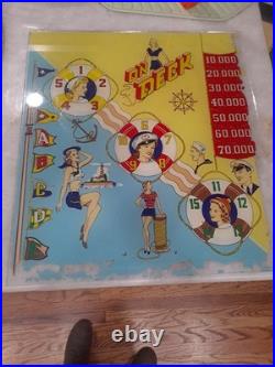 GOTTLIEB, S, ON DECK, Original Pinball Machine BACK GLASS, 1964