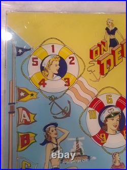 GOTTLIEB, S, ON DECK, Original Pinball Machine BACK GLASS, 1964
