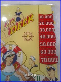 GOTTLIEB, S, ON DECK, Original Pinball Machine BACK GLASS, 1964
