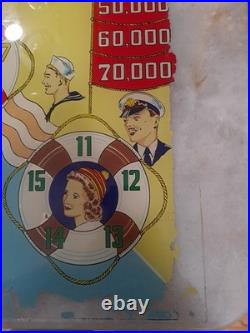 GOTTLIEB, S, ON DECK, Original Pinball Machine BACK GLASS, 1964