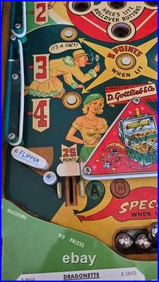 Refurbished Dragonette Woodrail Pinball Machine (Gottlieb) 1954