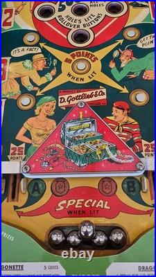 Refurbished Dragonette Woodrail Pinball Machine (Gottlieb) 1954