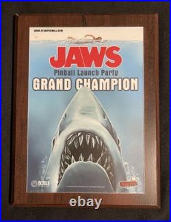 Stern Pinball Launch Party Jaws Pinball Grand Champion Plaque Rare