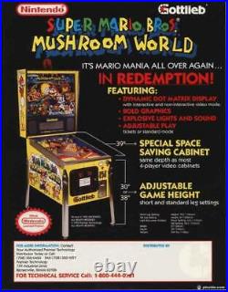 Super Mario Bros. Mushroom World Pinball By Gottlieb Super Rare Nintendo! Wow