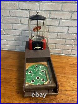 Vintage 1940s Penguin Gum Ball Vender Pinball Machine Football Game Coin Operate