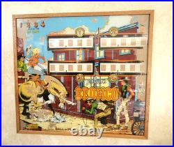 Vintage 1977 Gottlieb Bronco Pinball Playfield Back Glass, Oak Framed 26 x 24