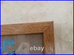 Vintage 1977 Gottlieb Bronco Pinball Playfield Back Glass, Oak Framed 26 x 24