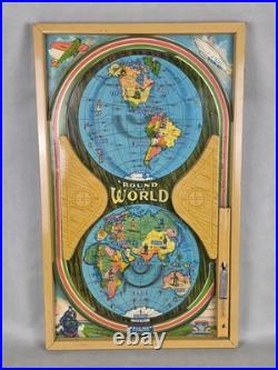 Vintage AROUND THE WORLD Tin Toy Pinball Machine Game ZEPPELIN Planes Trains 23