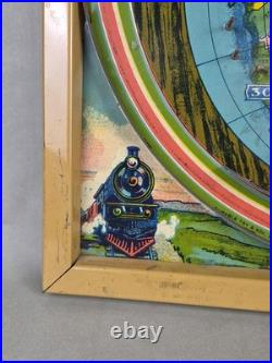 Vintage AROUND THE WORLD Tin Toy Pinball Machine Game ZEPPELIN Planes Trains 23
