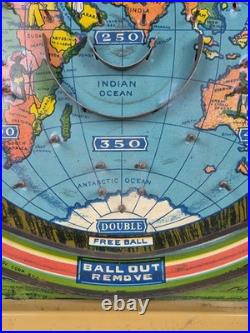 Vintage AROUND THE WORLD Tin Toy Pinball Machine Game ZEPPELIN Planes Trains 23