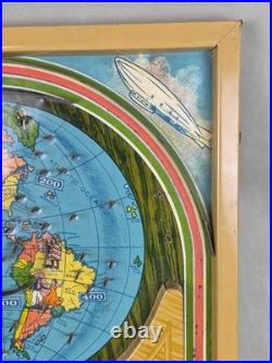 Vintage AROUND THE WORLD Tin Toy Pinball Machine Game ZEPPELIN Planes Trains 23