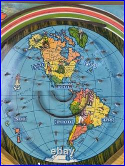 Vintage AROUND THE WORLD Tin Toy Pinball Machine Game ZEPPELIN Planes Trains 23