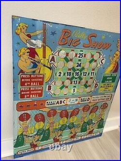 Vintage BALLY Big Show Bingo Pinball Machine Original Back Glass 28 x 24