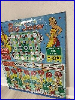 Vintage BALLY Big Show Bingo Pinball Machine Original Back Glass 28 x 24