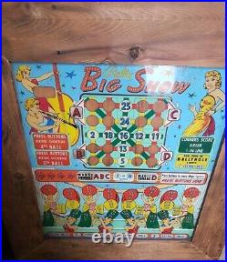 Vintage BALLY Big Show Bingo Pinball Machine Original Back Glass 28x 24 Framed