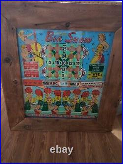 Vintage BALLY Big Show Bingo Pinball Machine Original Back Glass 28x 24 Framed