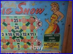 Vintage BALLY Big Show Bingo Pinball Machine Original Back Glass 28x 24 Framed