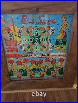 Vintage BALLY Big Show Bingo Pinball Machine Original Back Glass 28x 24 Framed