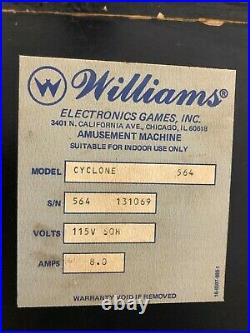 Williams Cyclone Pinball Machine Vintage from 1988